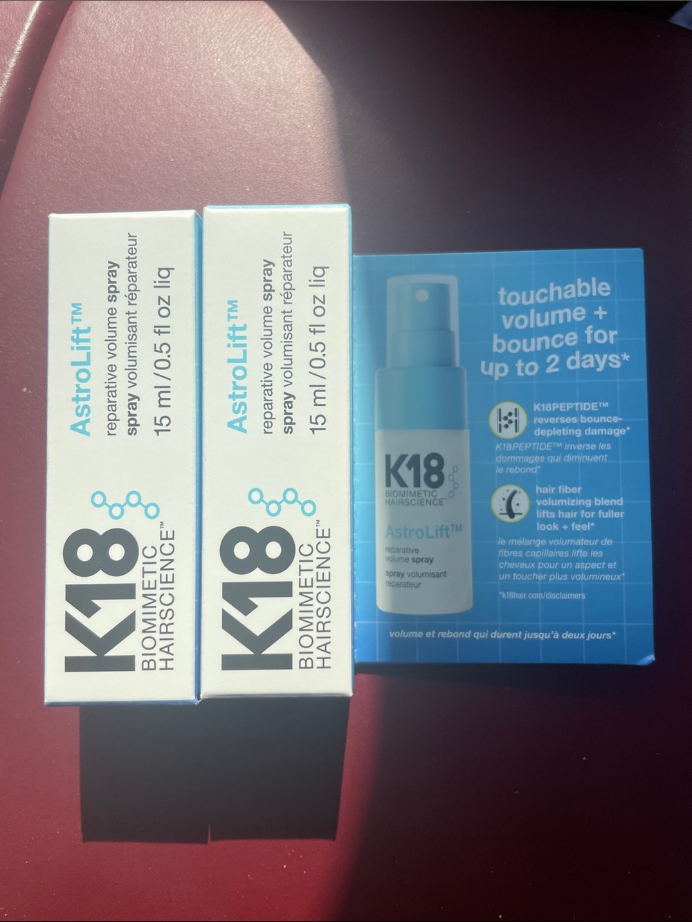 K18 AstroLift Volume Spray — lot of 2 NIB .5 oz each travel size